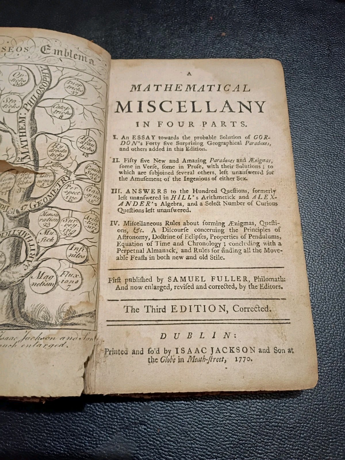 A Mathematical Miscellany In Four Parts. Published By Samuel Fuller 1770