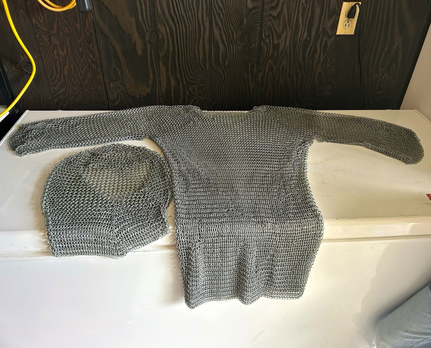 Large Adult Medieval Chainmail Hauberk Shirt w/ Coif Hood Steel Armor LARP SCA