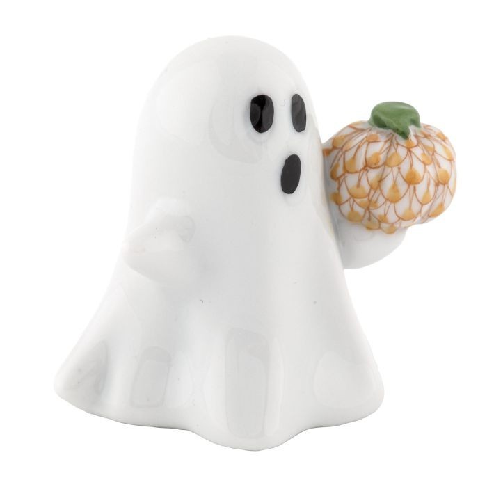 HEREND,  GHOST WITH PUMPKIN, BUTTERSCOTCH FISHNET #VHJ-16477,   NEW, MINT & BOX