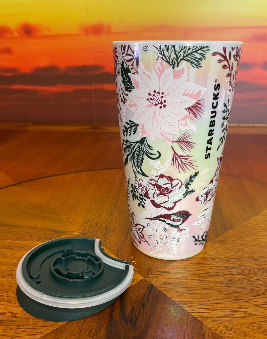 RARE Starbucks 2022 Holiday Pink Enchanted Forest Floral Ceramic Tumbler 12oz