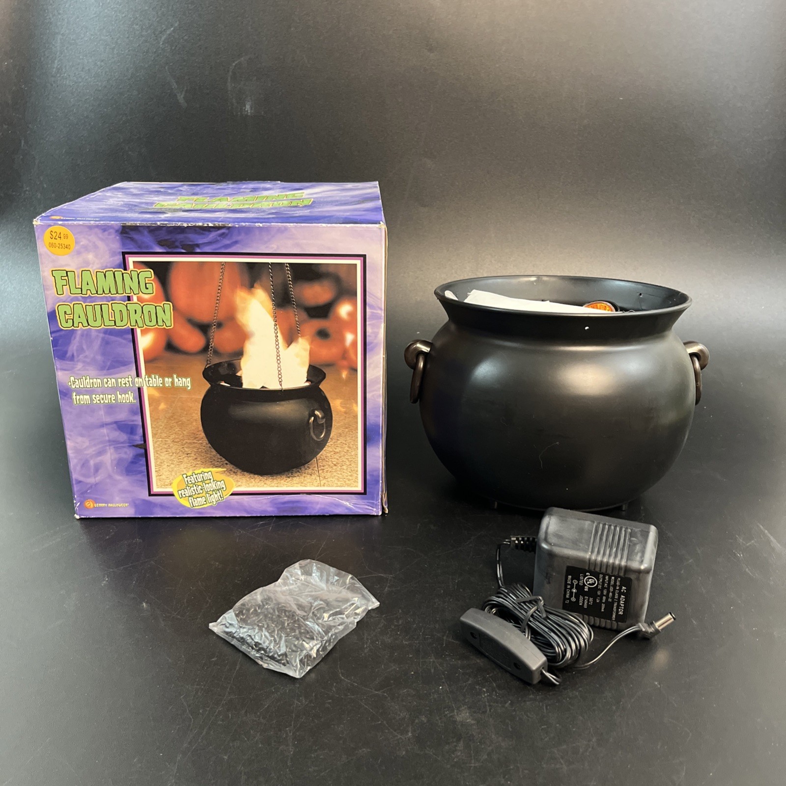 Vtg 2002 Gemmy Halloween Flame Light Cauldron Hanging Prop Fire Sound Decor VGC