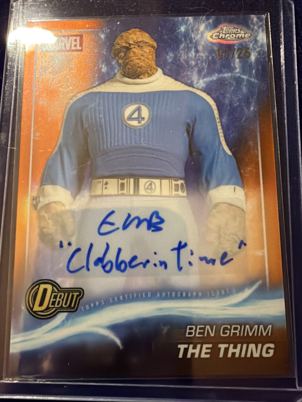 Topps Marvel Studios Chrome 2025 The Thing Debut Orange Moss-Bacharach Auto /25