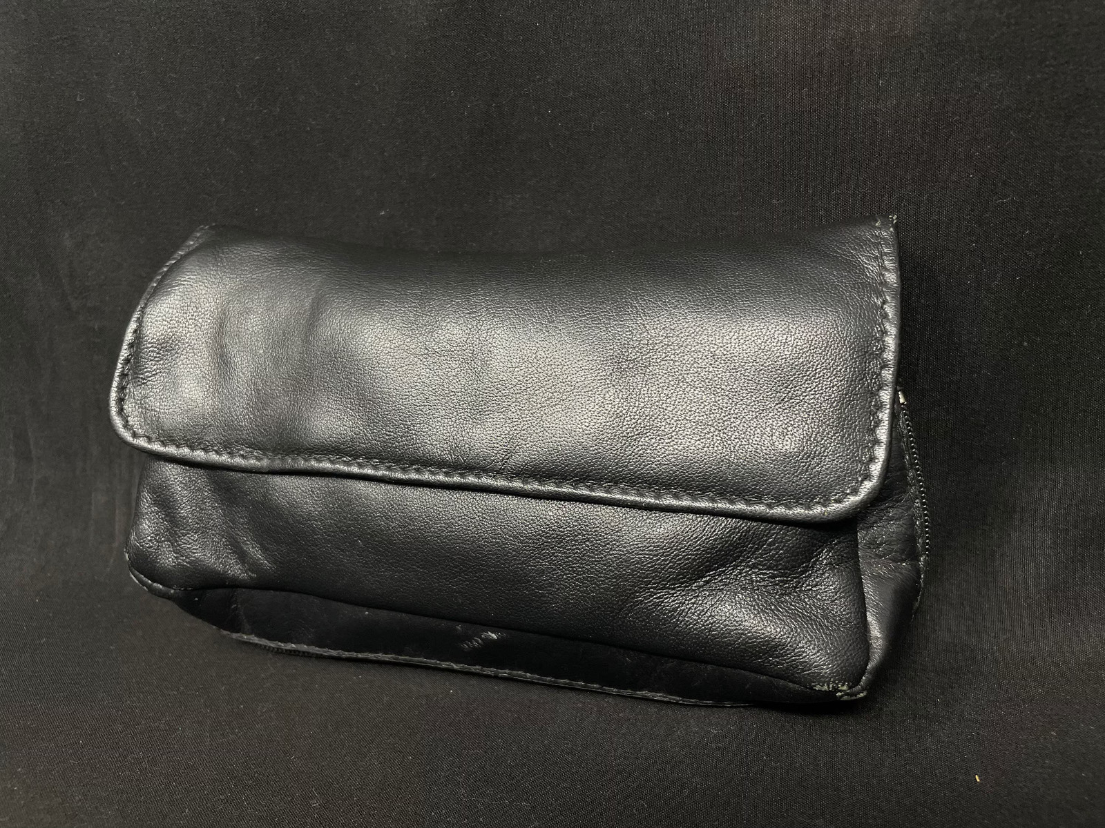 Vintage Leather Roll-Up Tobacco Pouch - 7x4 Rubber-Lined 2-Pipe Carrier