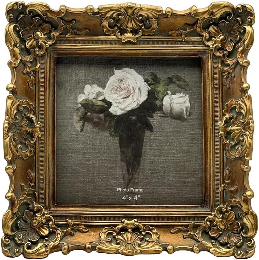 4X4 Vintage Picture Frame, Bronze Gold Square Photo Frame Wall Decor