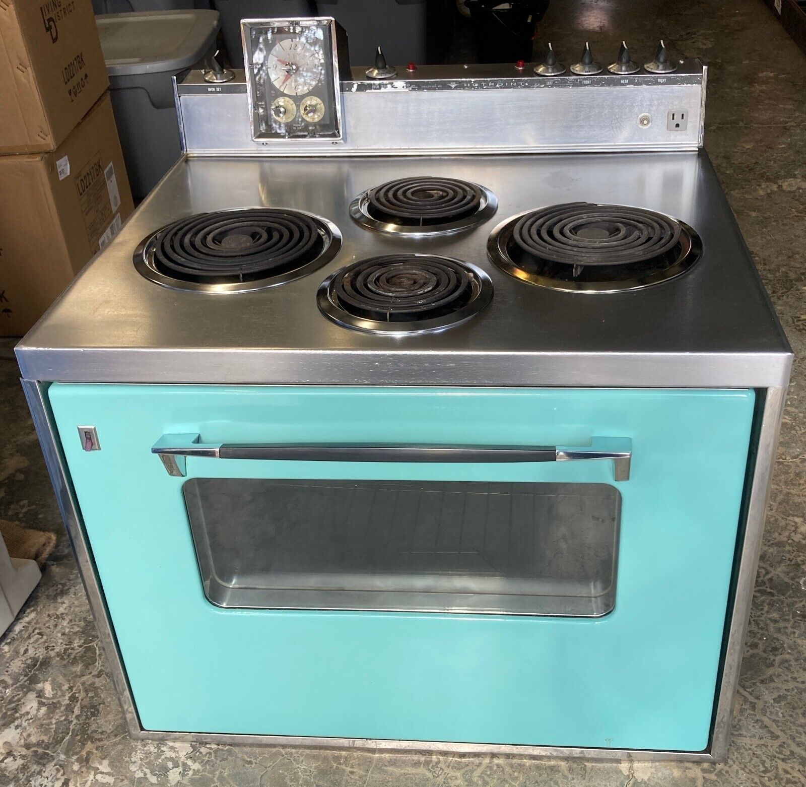 Vtg Hotpoint Mid Century Drop In Teal Aqua Turquoise Electric Stove Oven Range