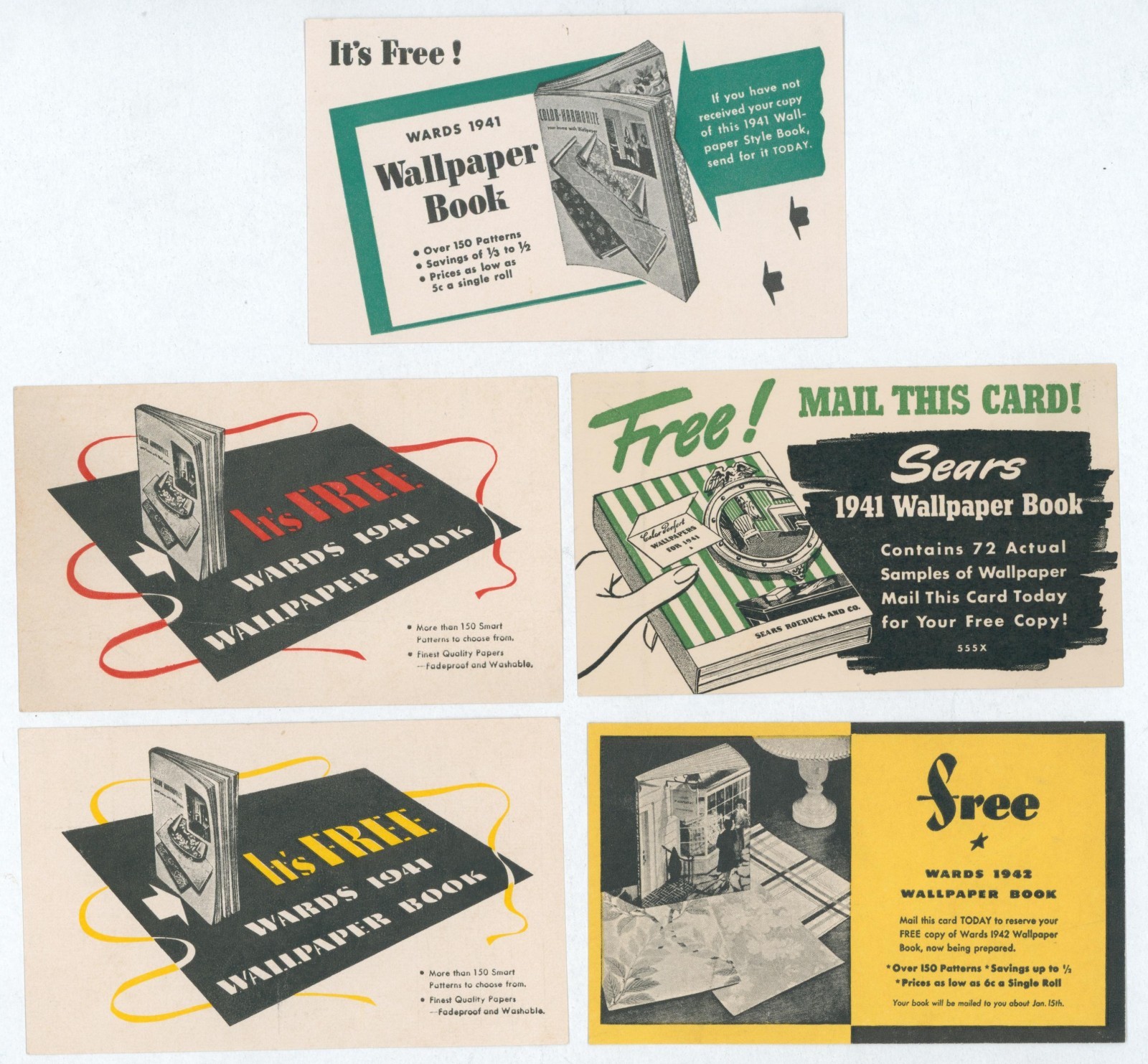 1940s Sears Roebuck Montgomery Ward Wallpaper Catalog Mail Order Postcards Lot 5