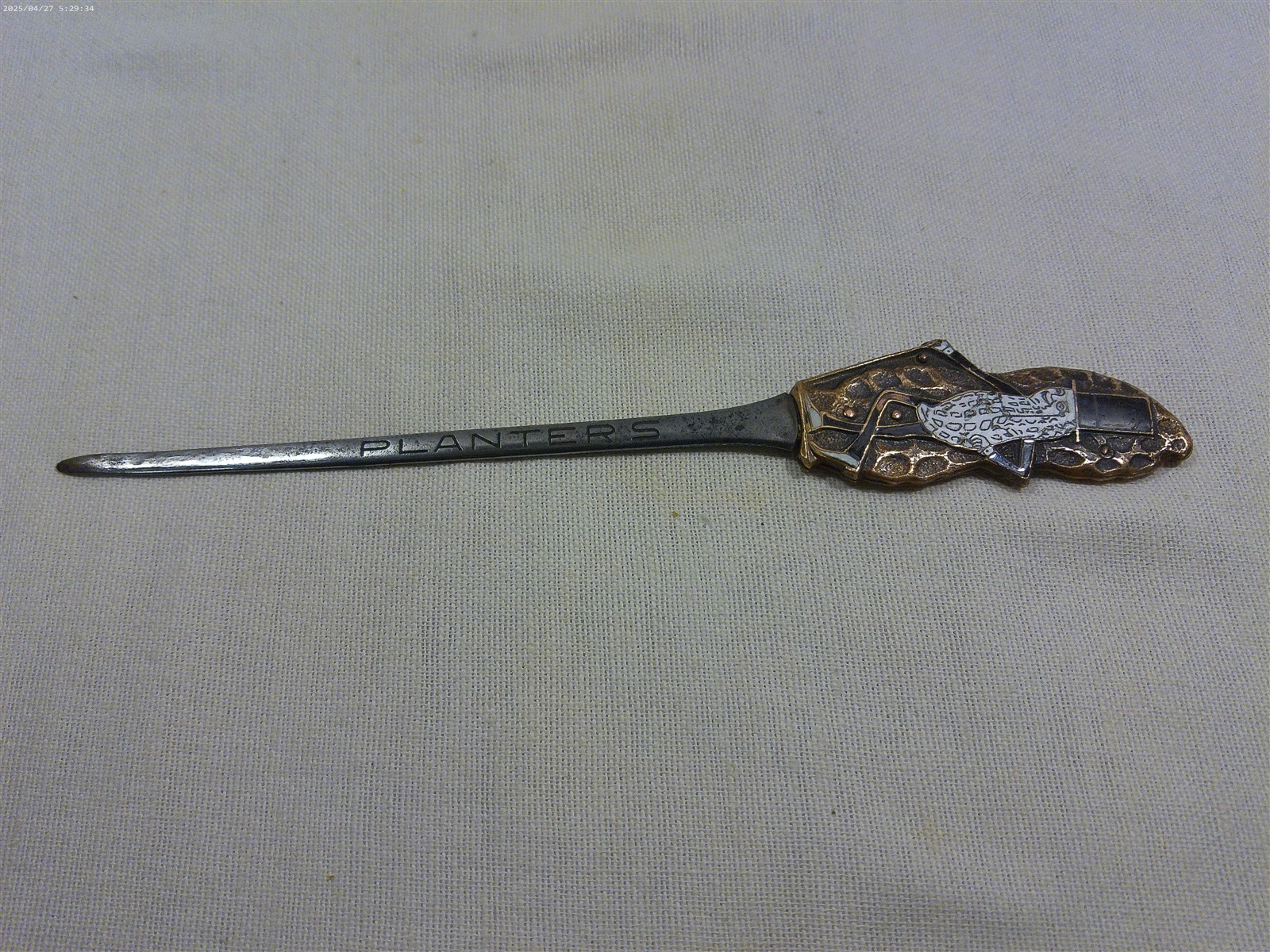  Vintage 1920s/30s Planters Peanut Mr Peanut Enamel Metal Letter Opener