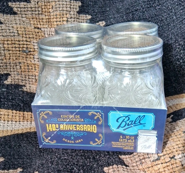 4 Pack New BALL Pint 140th Anniversary Collectors Edition Reg Mouth Lids & Rings