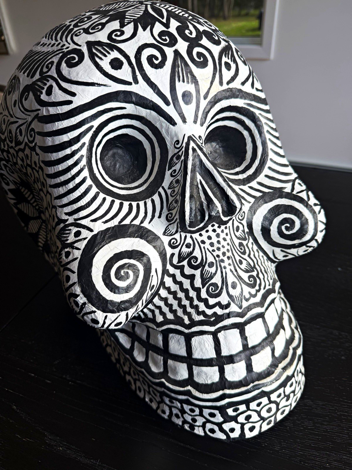 Agustin Galicia Day of the Dead Hand-Painted Handmade Signed paper mache Skull