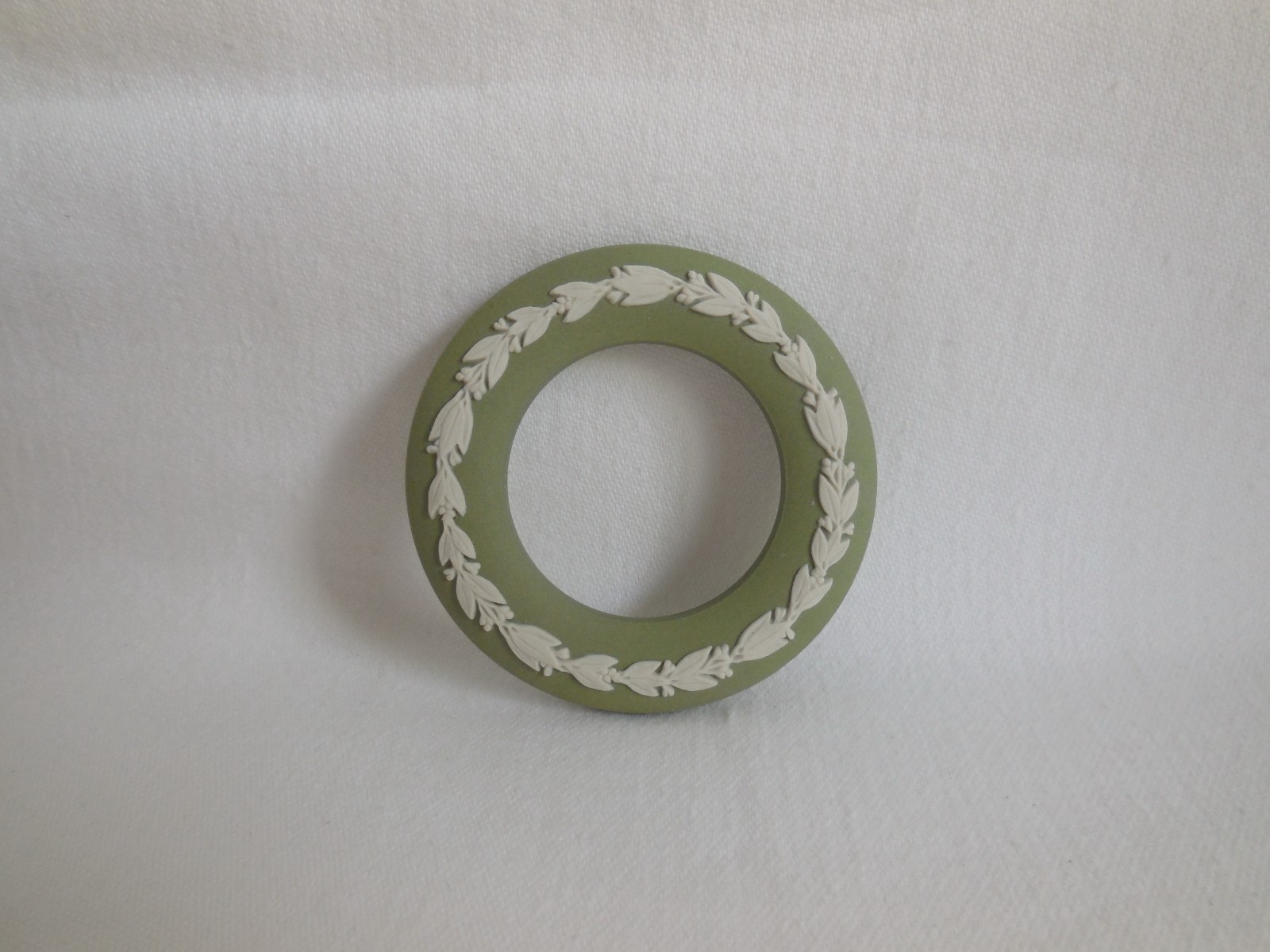 Wedgwood Sage Green Jasperware Double Sided Laurel Leaf Napkin Ring