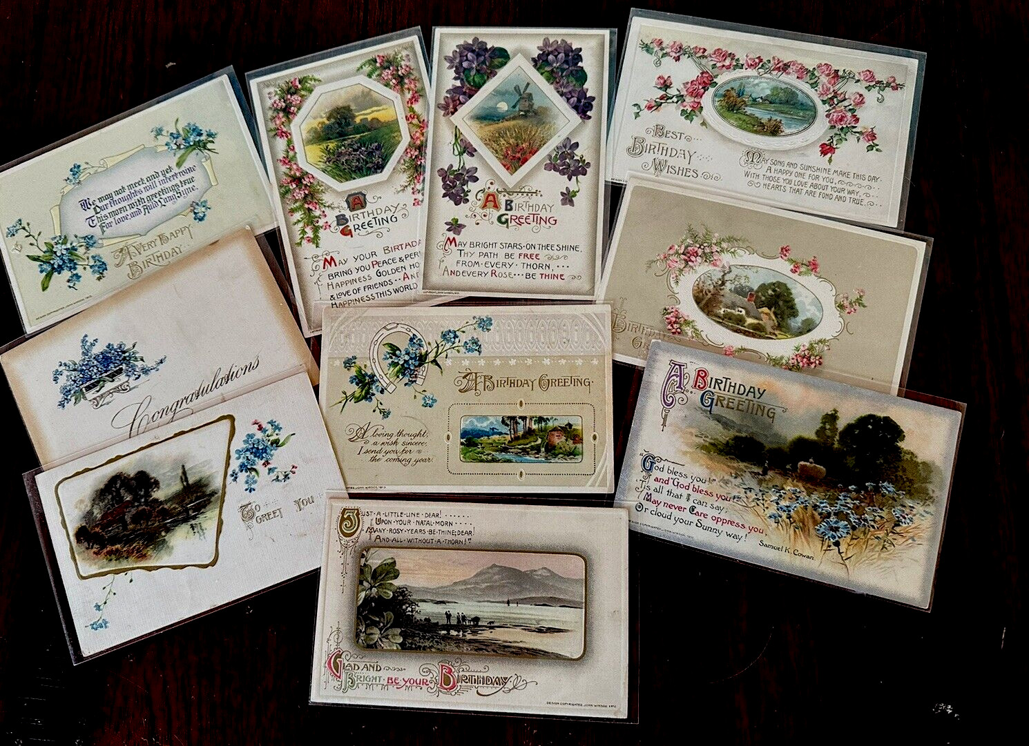 Lot of 10 ~Antique John Winsch Birthday Postcards~Early 1900\'s ~in Sleeves-m930
