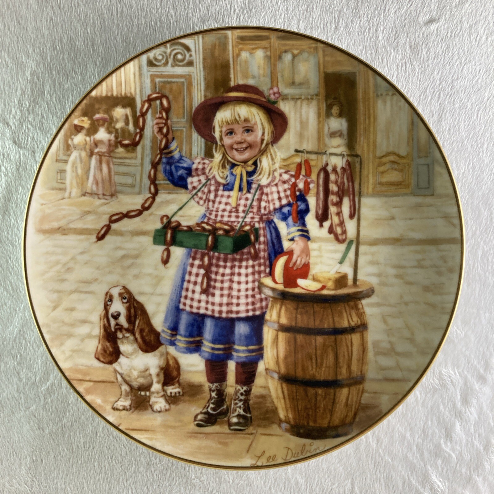 COBBLESTONE DELI Plate The Lil\' Peddlers Lee Dubin Girl & Dog Selling Sausages