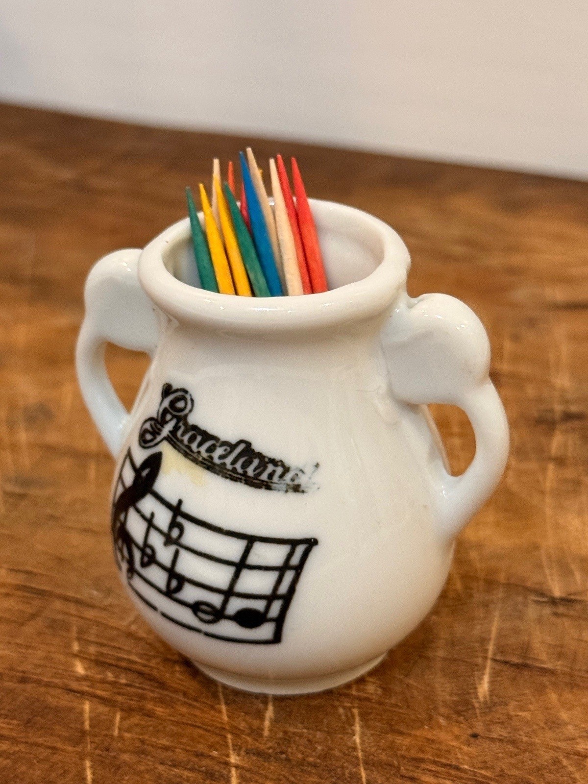 Vintage White Ceramic Graceland Toothpick Holder