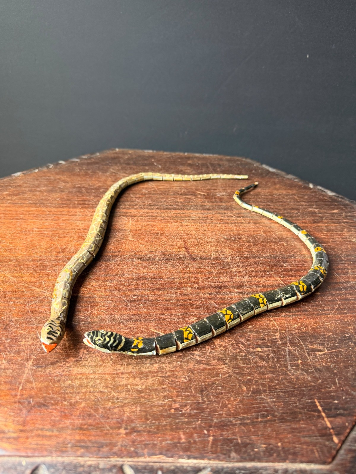 Vintage Articulated Carved Wood Snake Centipede Folk Art Figurine Trio Set 11\