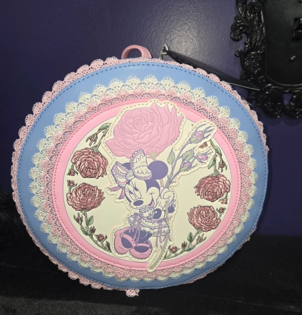Loungefly Disney Minnie Mouse Mini Backpack Round Cute Purse Floral Lace New Nwt