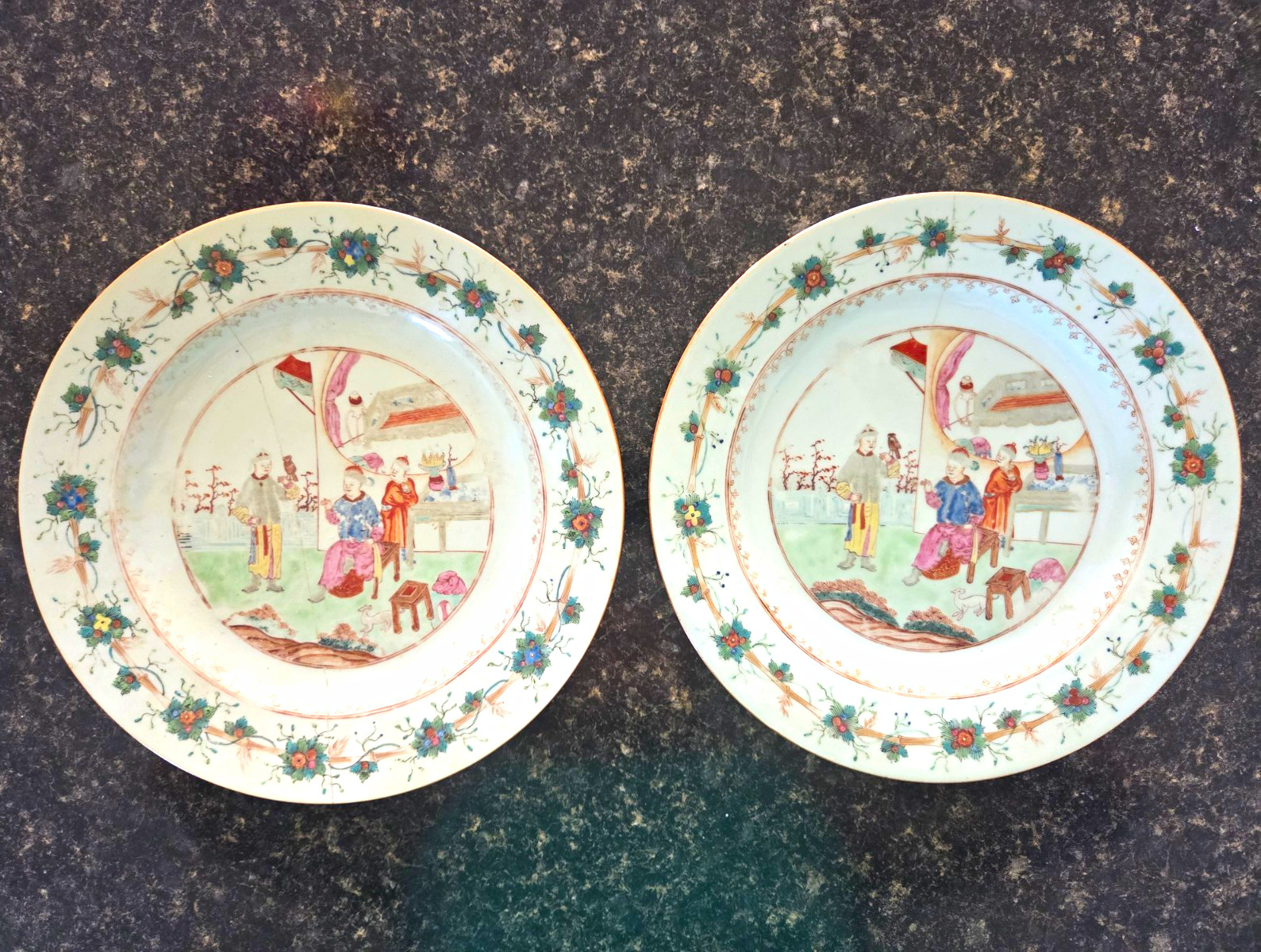 Antique Ashworth Bros Ironstone Plates Pair Chinoiserie B3194 Old Japan c. 1870s