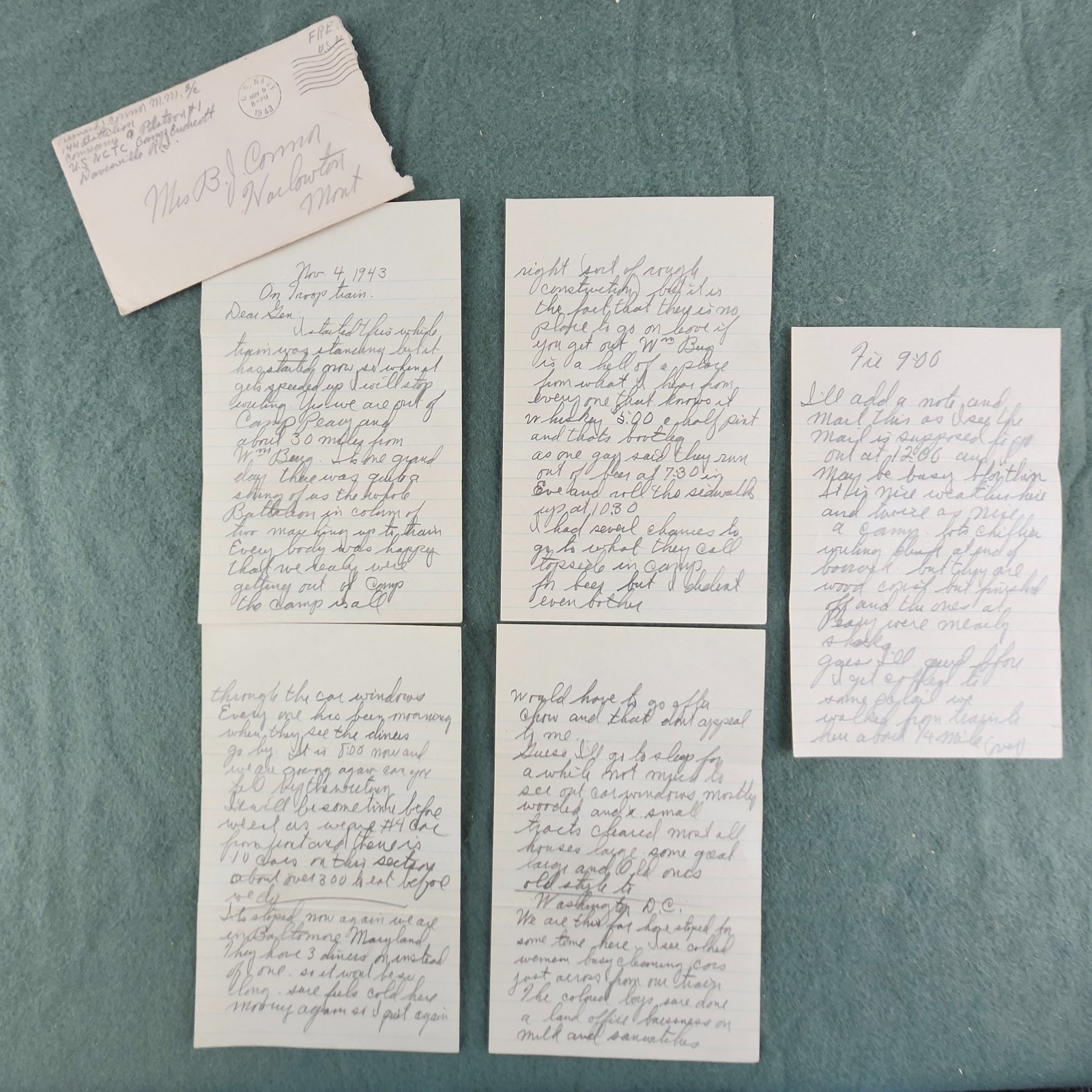 Vintage 1943 U. S. Naval Construction Training Center Camp Peary VA.  Letter