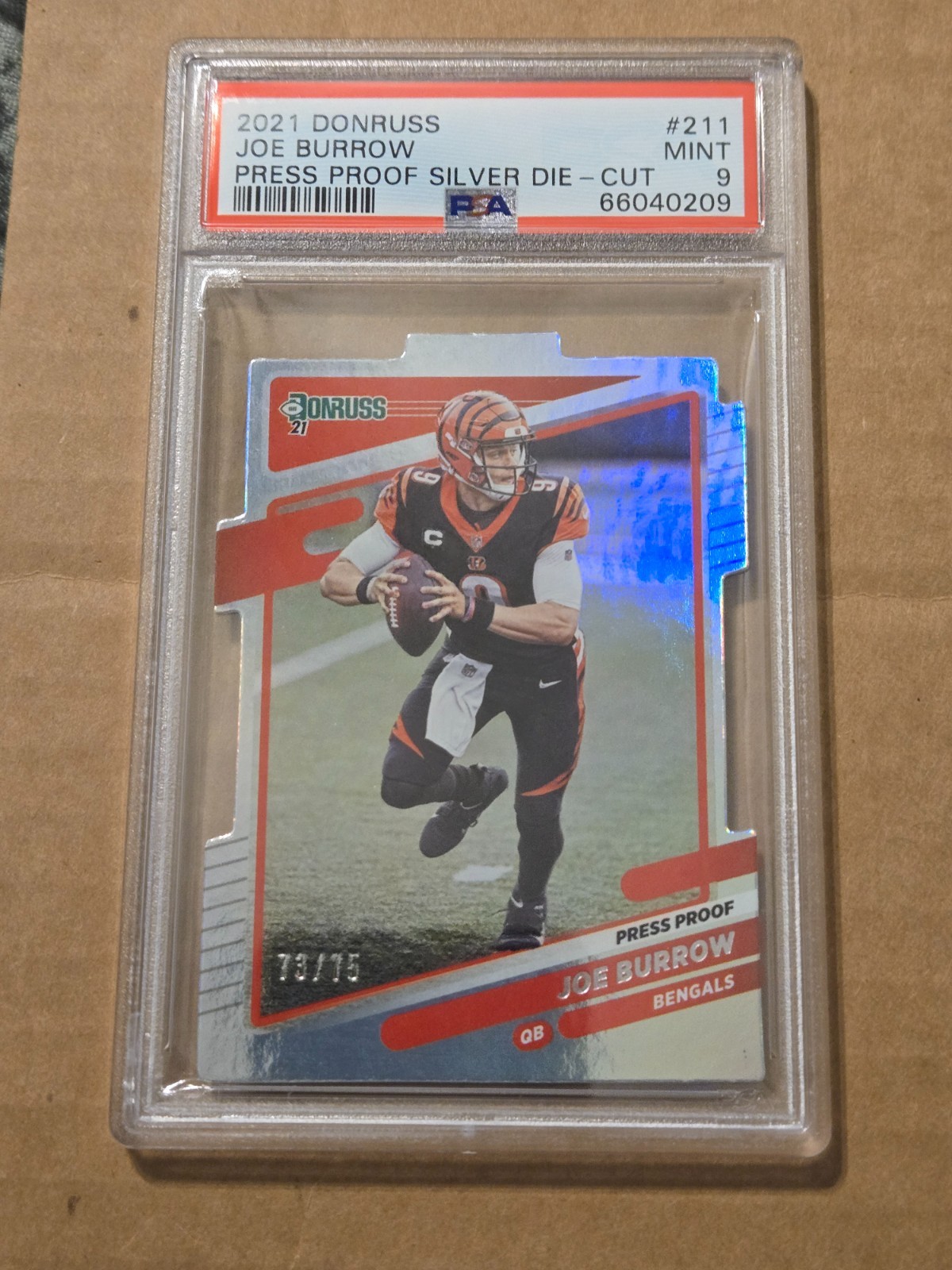 2021 DONRUSS JOE BURROW # 211 SILVER PRESS PROOF #75/75 PSA 9 MINT LOW POP