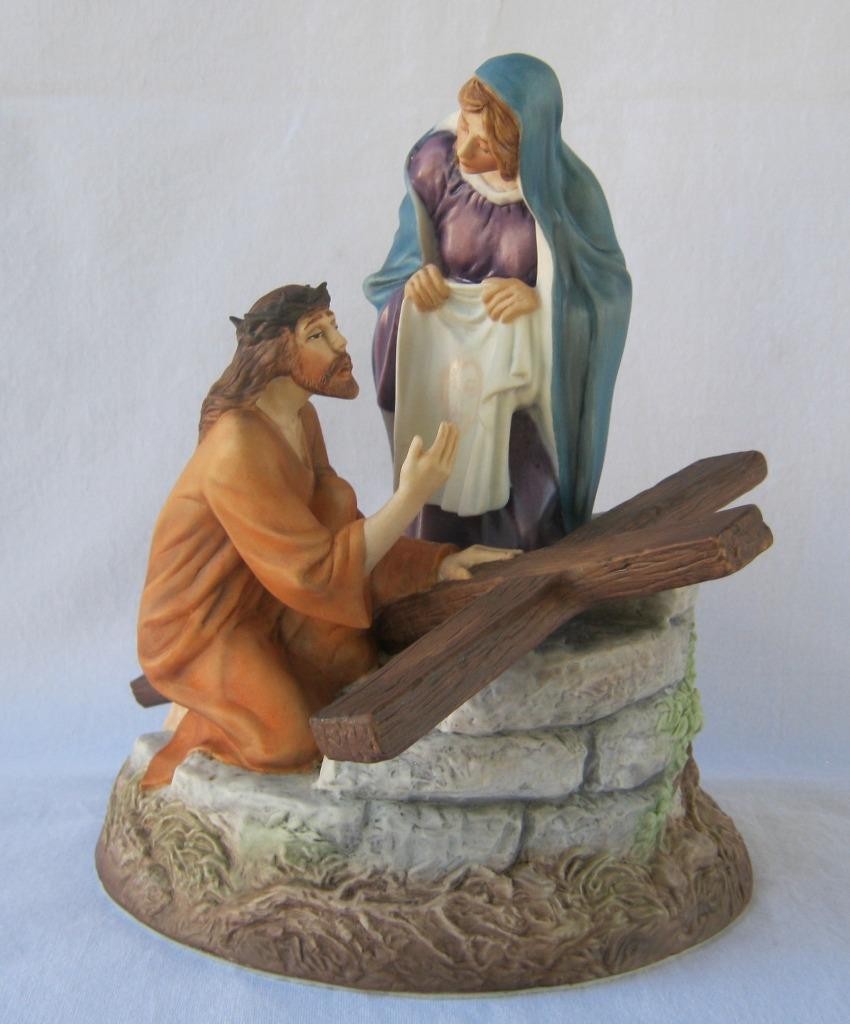 Large Franklin Mint JESUS THE ROAD TO CALVARY Porcelain Statue handpainted