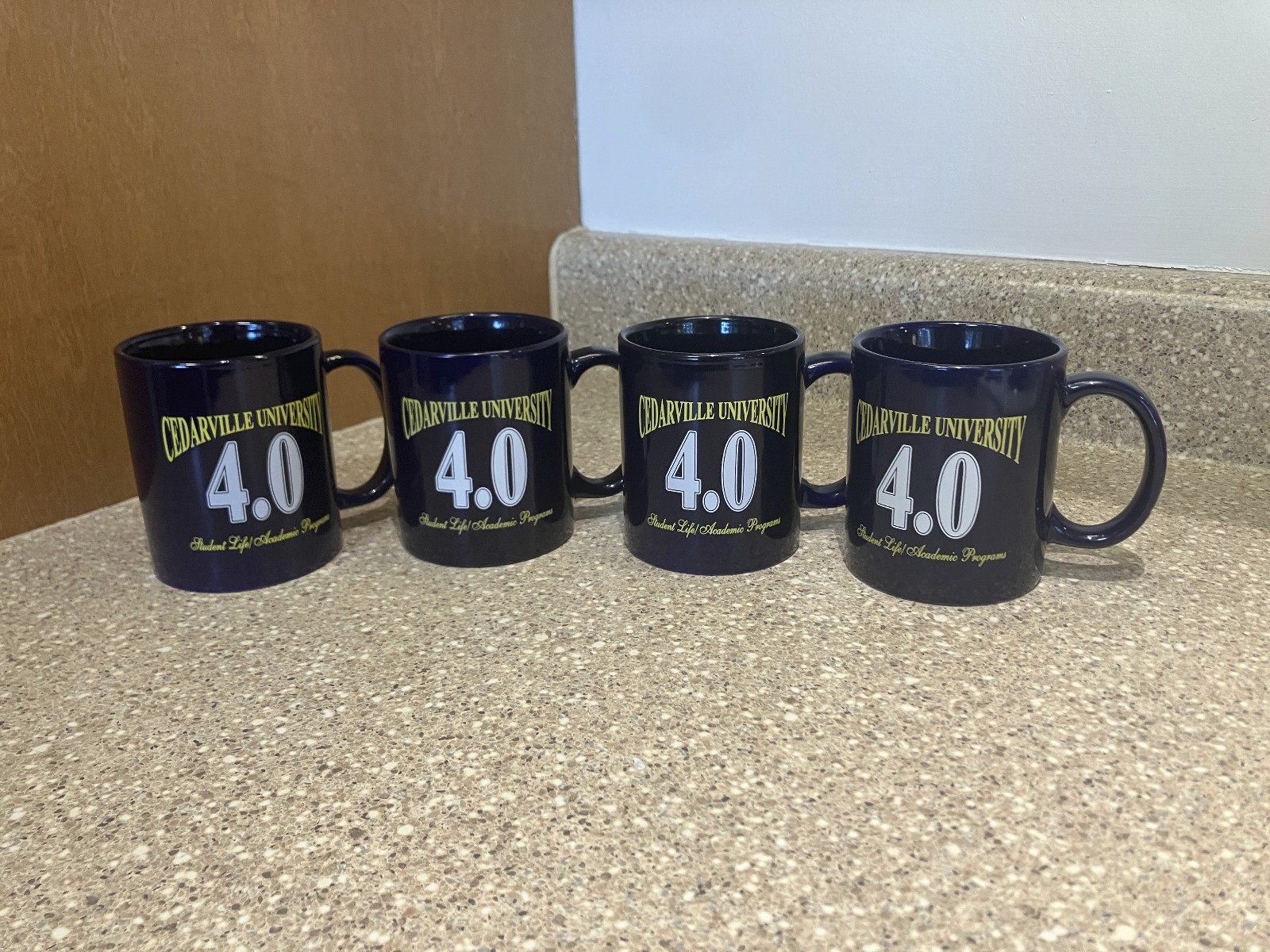 Cedarville University 4.0 Achievement Mugs, Set of 4, Navy & Gold, 2010s