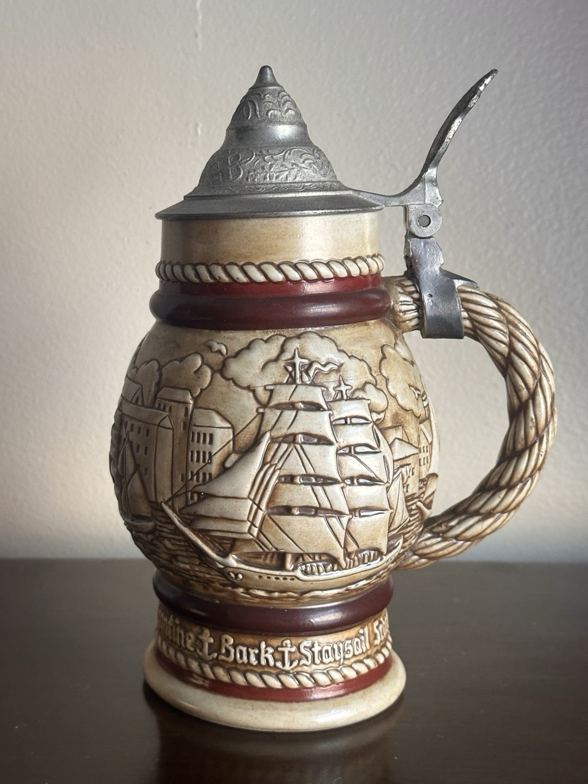 ‘77 Vintage Avon Tall Ships Lidded Beer Stein handcrafted in Brazil by Ceramarte