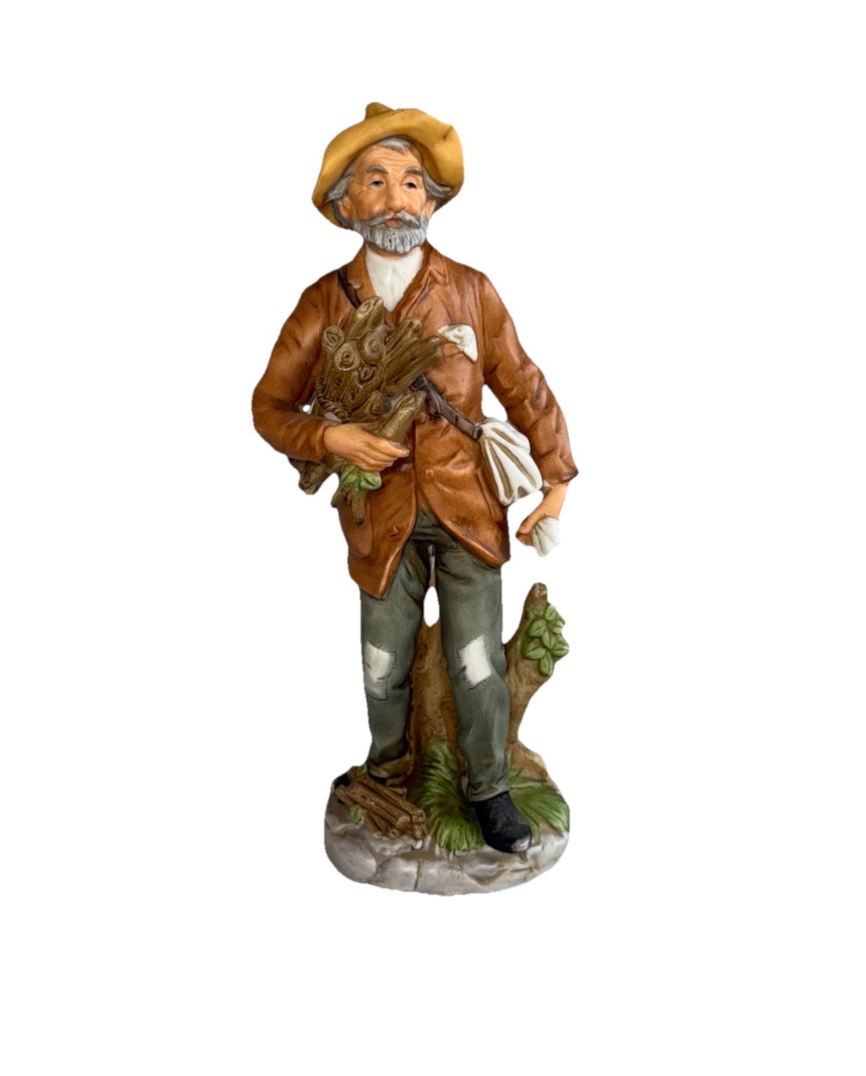 Vintage Homco #8884 Walking Old Timer Peasant Man Bundle Wood Gloves Figurine