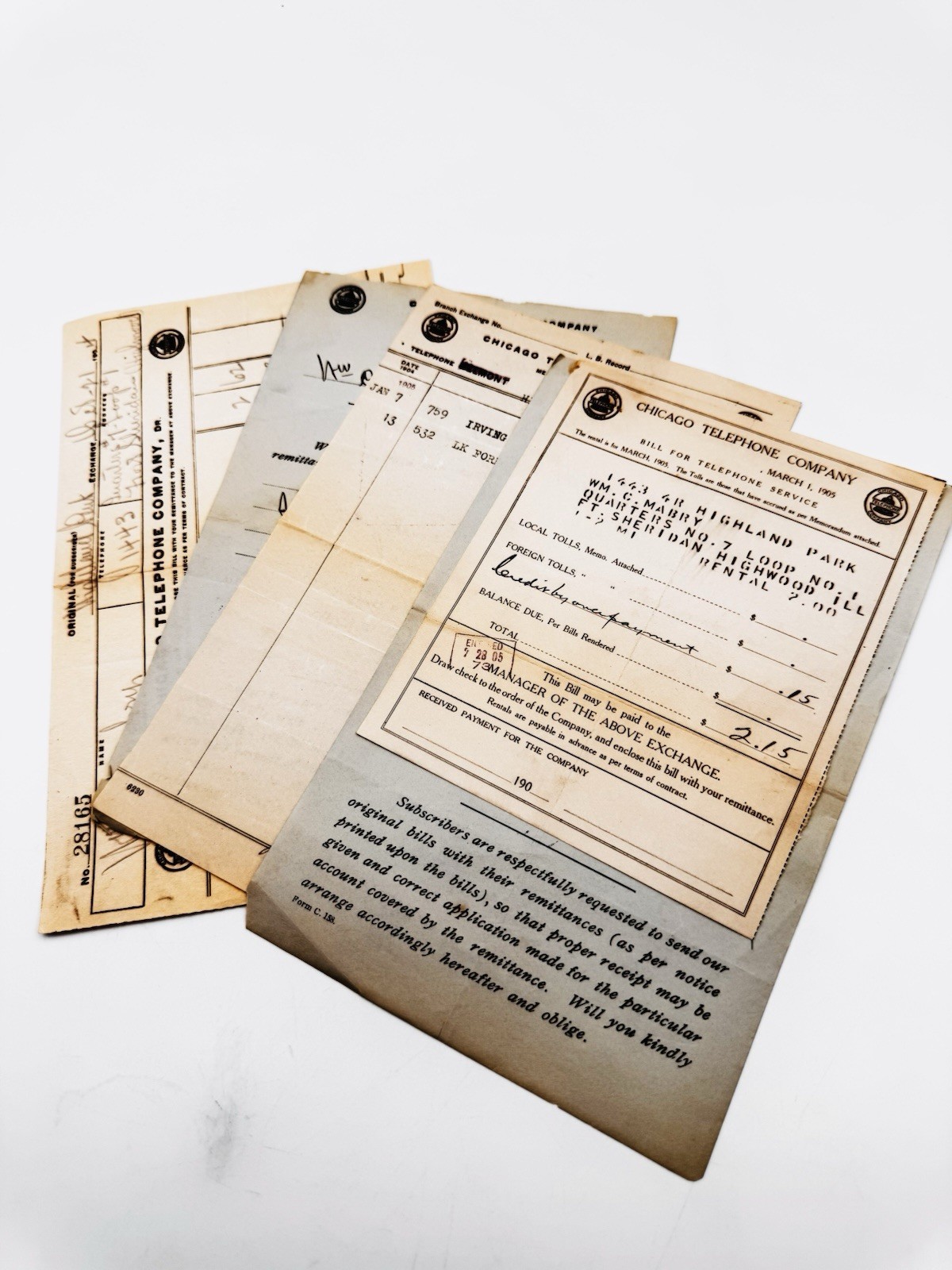 Lot of 4 Antique 1904 Chicago Telephone Company Bill Receipts Paper Ephemera