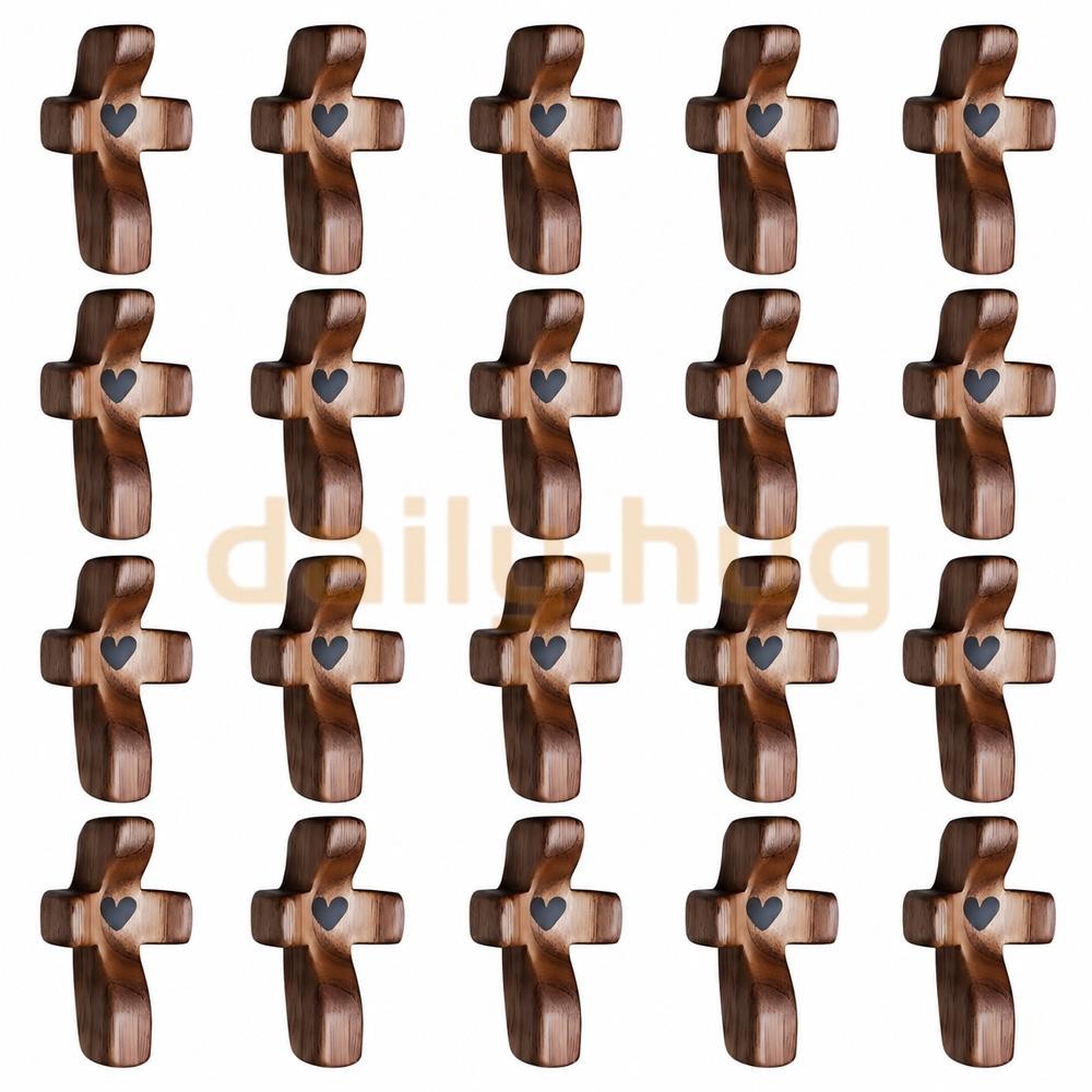 20pcs Walnut Wood Thumb Crosses Wooden Handheld Church Easter Christmas Decor