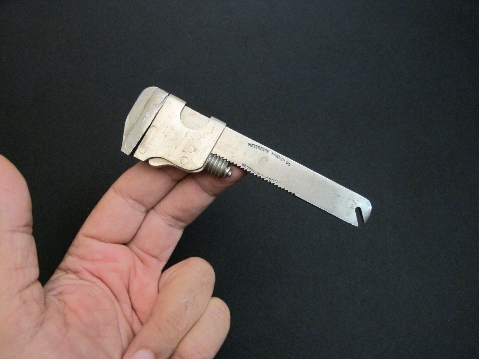 Unusual Small 5” Vtg “WATERBURY CO.” Quick Adjustable Wrench Antique/Rare Tool