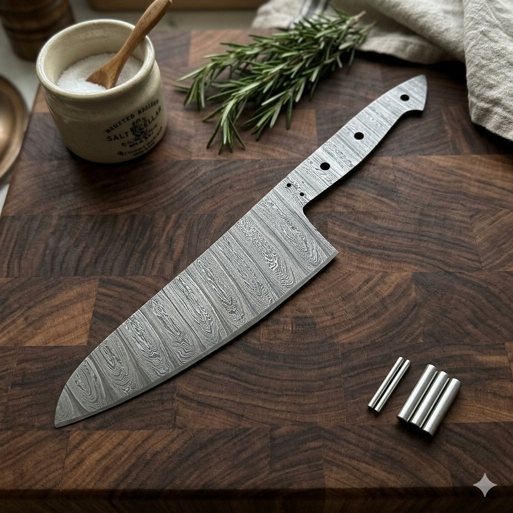 Damascus Chef Knife Blank Blade Full Tang Sanoku DIY  7in