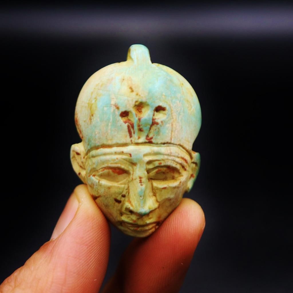 Authentic Antique Old Talisman Pendant Faience Amulet Figurine, Ancient Egyptian