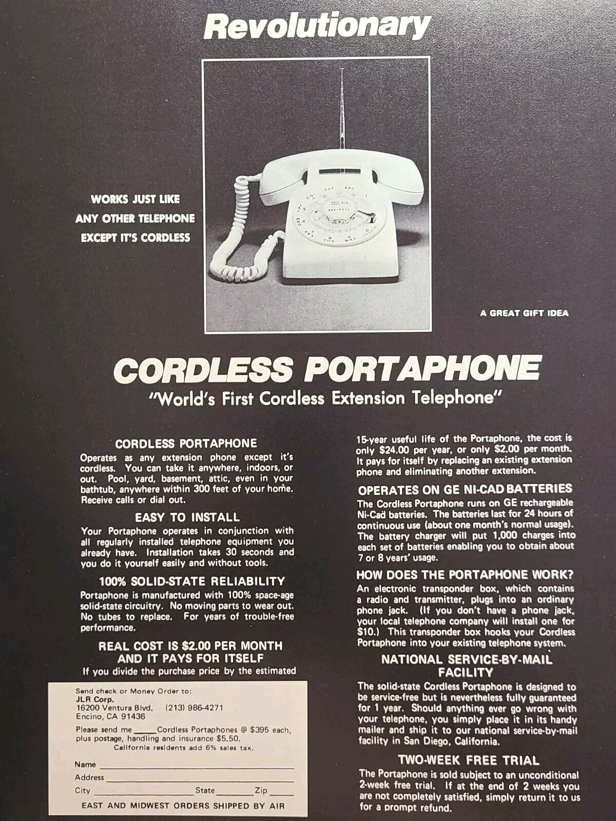 Cordless Portaphone Encino CA Extension Telephone Vintage Print Ad 1976