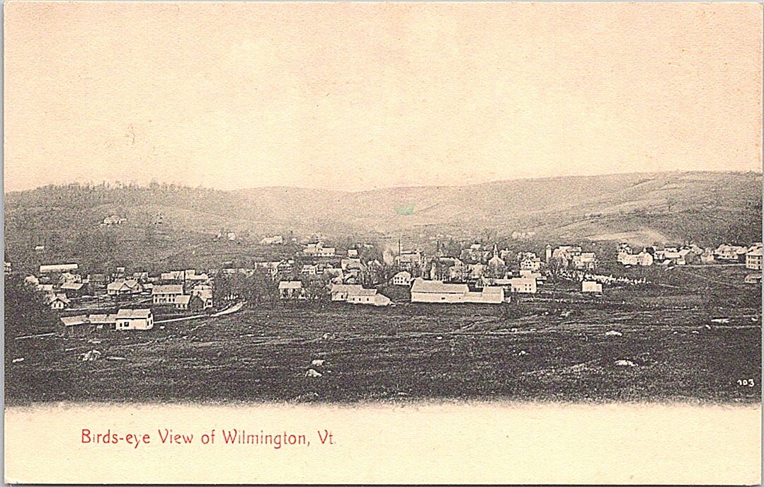 Lithograph Wilmington VT Birdseye Town View early 1900s