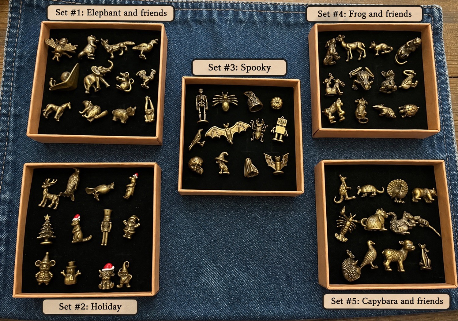 Huge metal trinket miniatures Lot Five sets of 12 Animals, holiday, Halloween