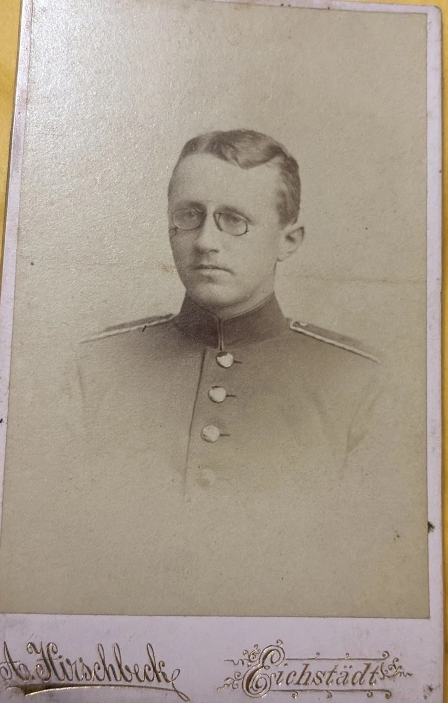 Antique 1896 CDV German Soldier Portrait Curled mustache signed dated original