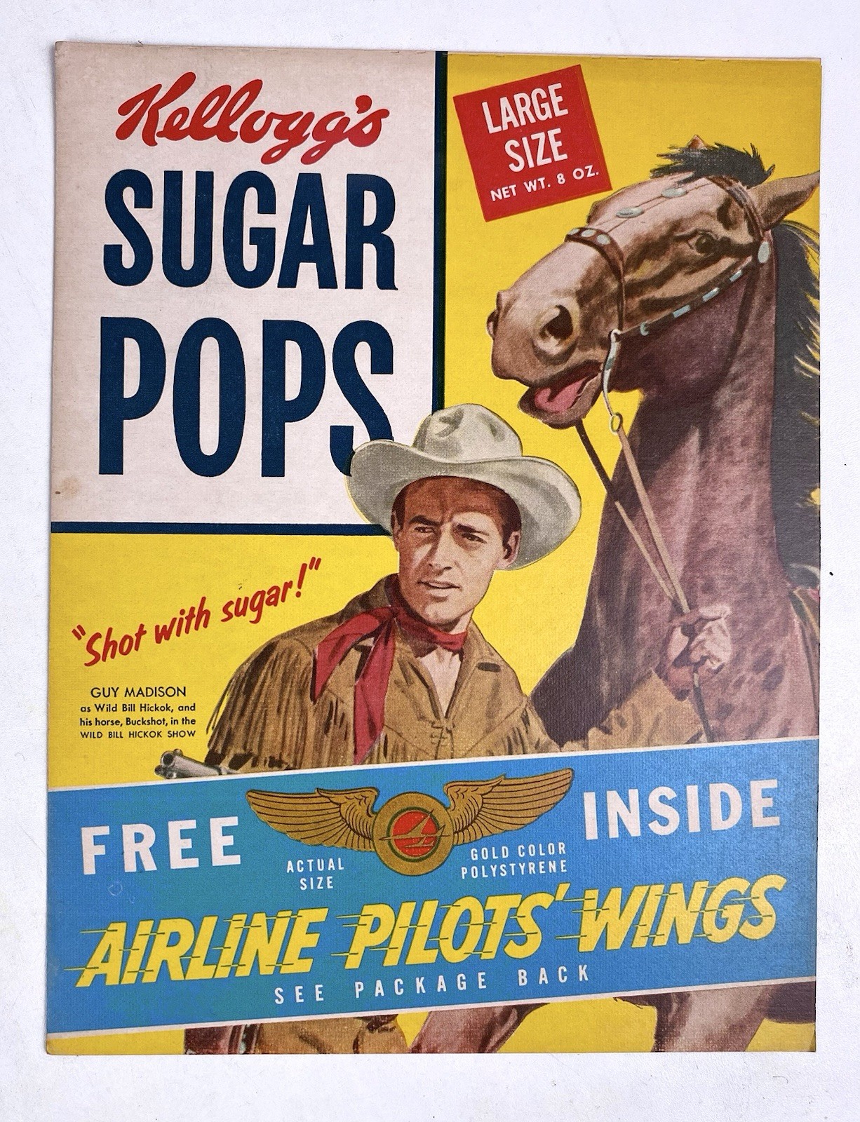 RARE Vintage Kellogg's 1956 Sugar Pops w/Airline Pilots Wings ~ Front Panel Only