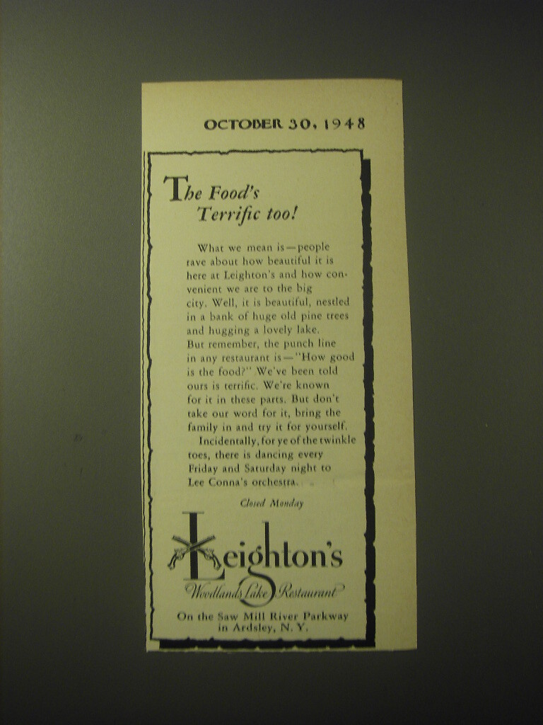 1948 Leighton's Restaurant Ad - The food's terrific too