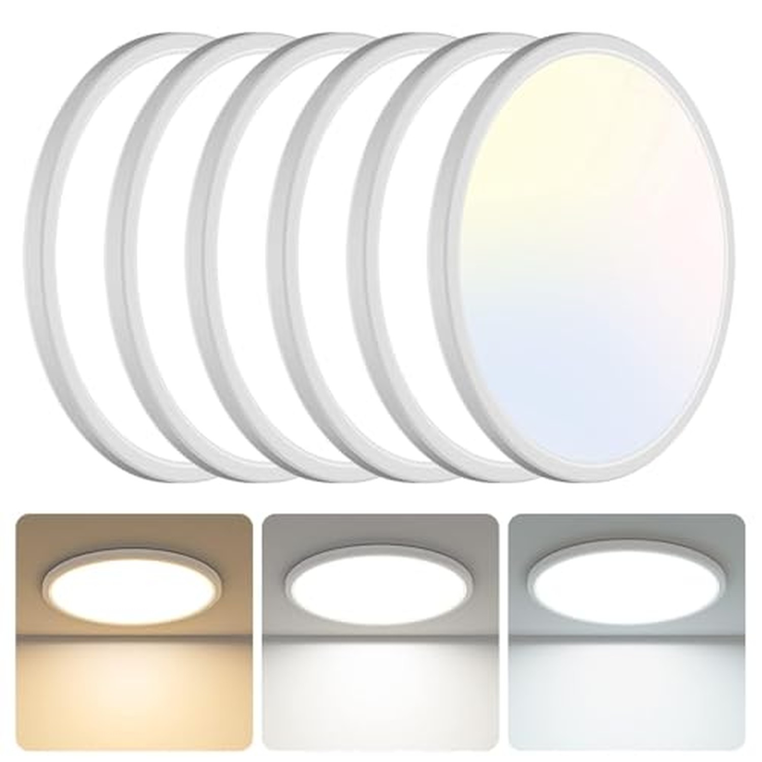 libtit 6 Pack 13 Inch LED Flush Mount Ceiling Light, 3200LM 28W Ultra-Slim LE...