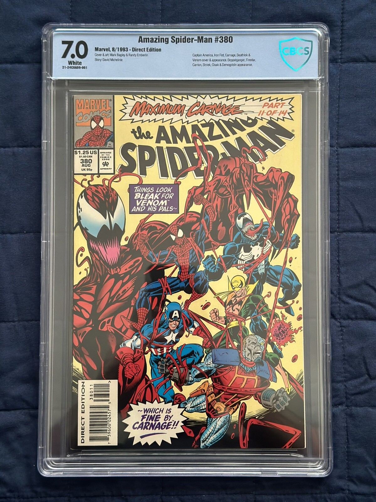 AMAZING SPIDER-MAN 380 CBCS 7.0 ~ Maximum Carnage Part 11, Mark Bagley 1993