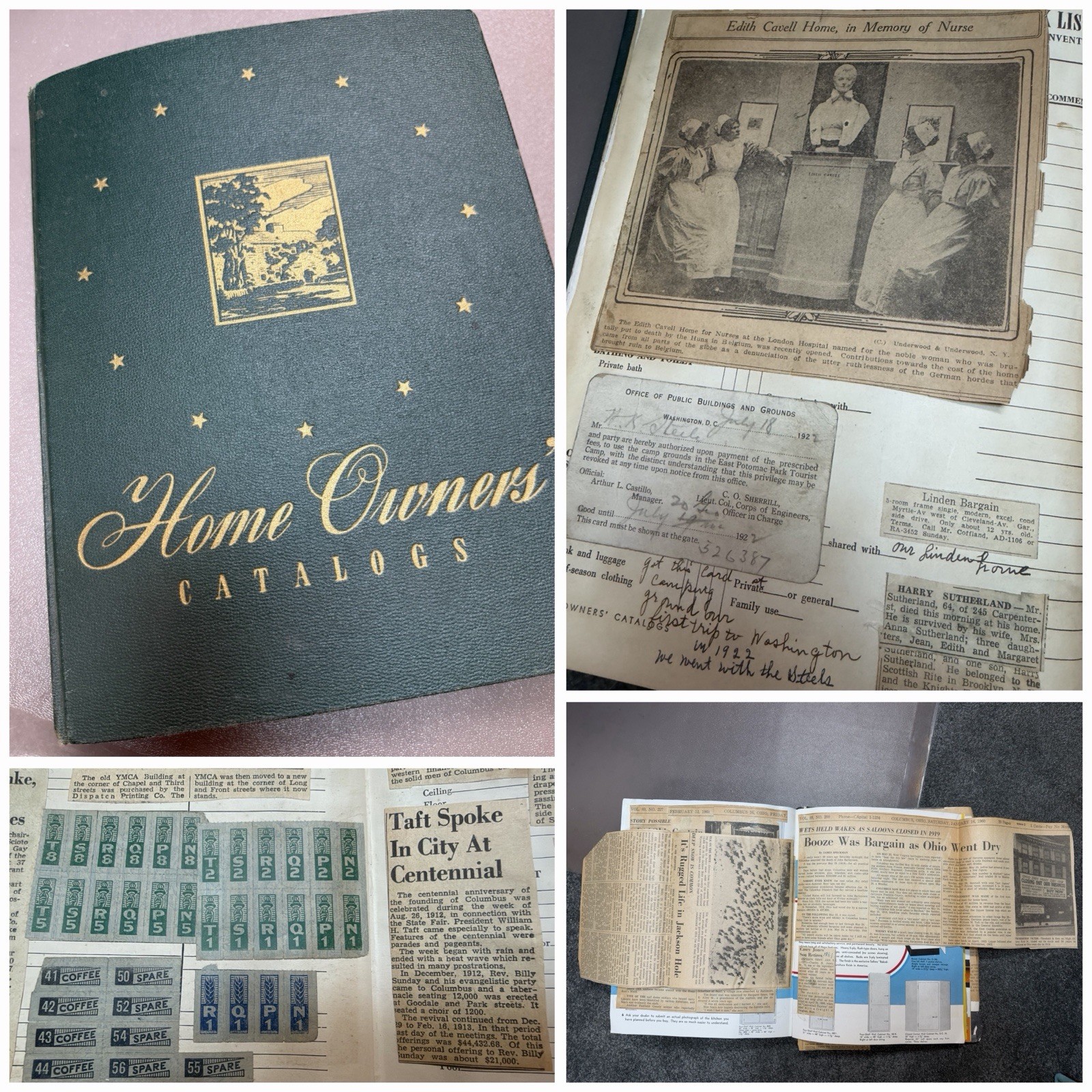 Vintage 1930–1970 Scrapbook: Ephemera, News Clippings, War Ration Tickets, etc