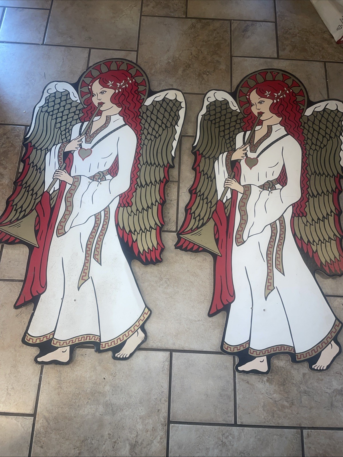 Red And White Angel Cardboard Cut Cutout Vtg 1980’s 36in Rare  Heart Necklace