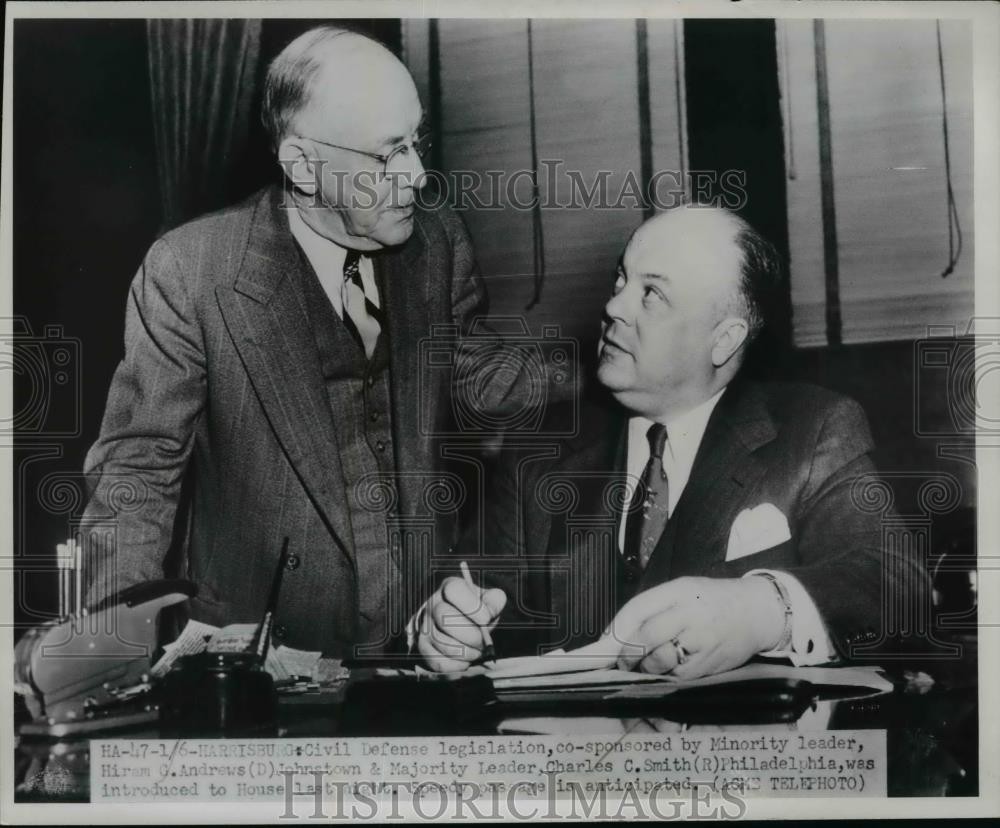 1951 Press Photo Hiram G. Andrews, Charles C. Smith in Harrisburg, Pennsylvania
