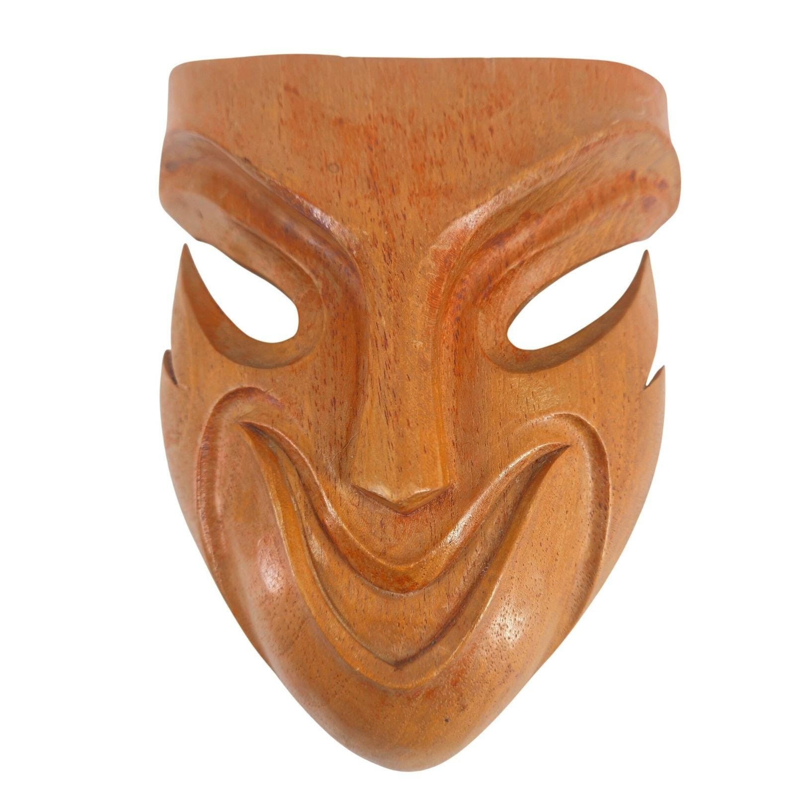 Vtg Hand Carved Wood Tribal Mask Wall Decor Balinese Indonesian Folk Art Teak