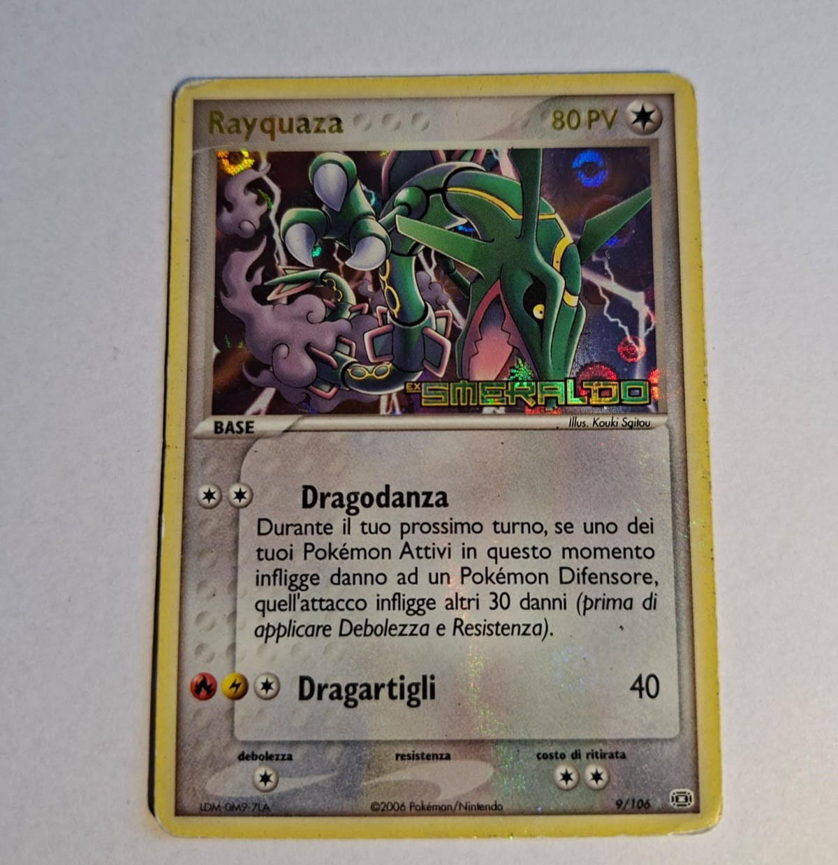VTG 2005 Pokemon EX Emerald Rayquaza 9/106 Reverse Holo Rare MP ITA ERROR SHUTTE