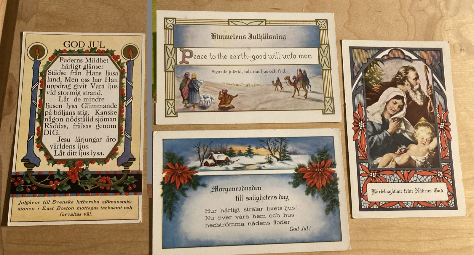 Lot of 4 VTG.  Whitney Postcards Unposted Swedish Christmas & New Year Greetings