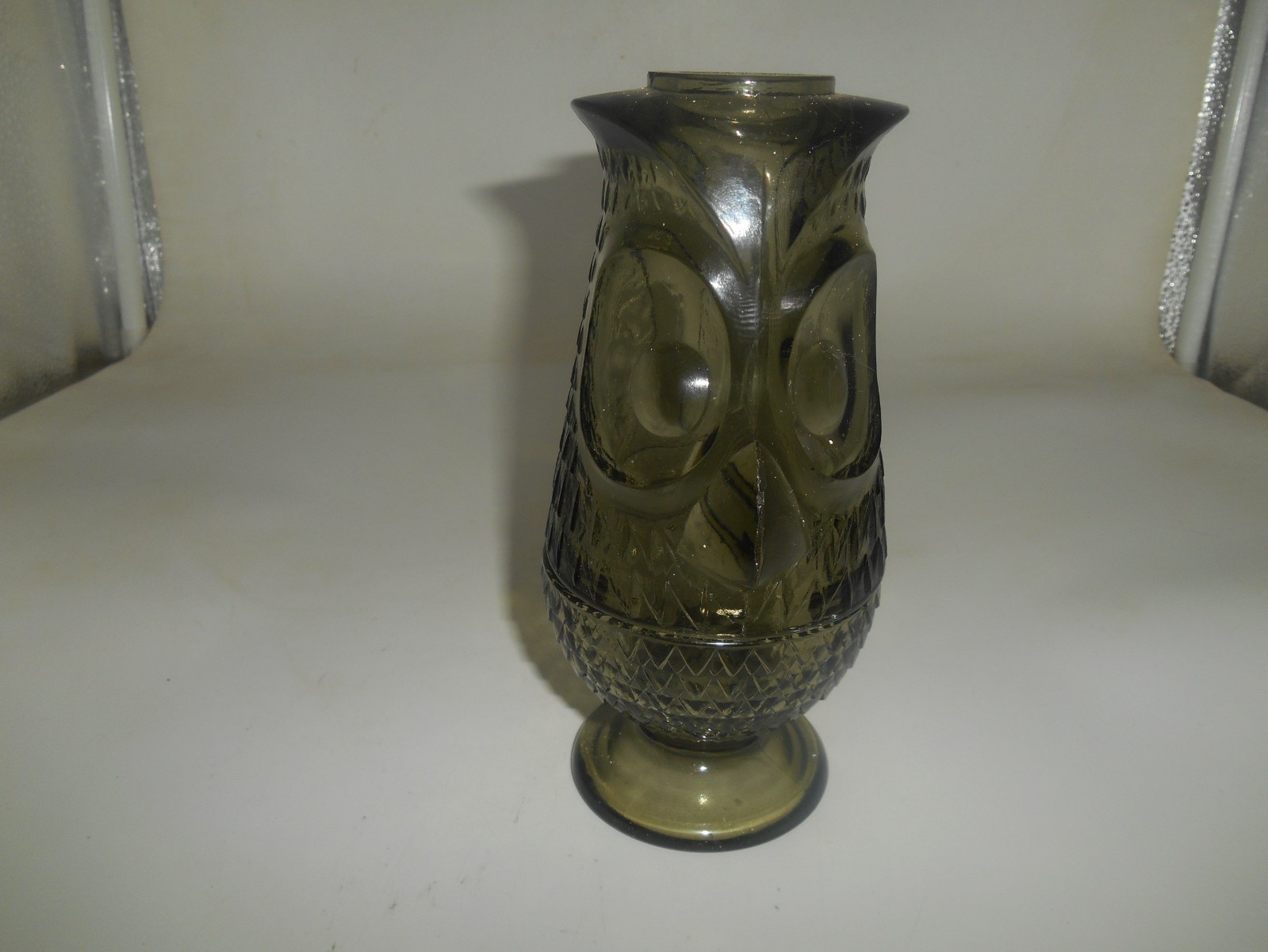 Vintage Viking Glass Green Undertone / Charcoal  Owl Fairy Lamp Fairy Lite