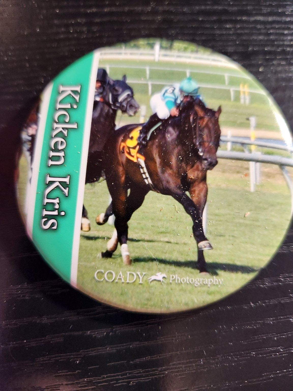 Kicken Kris Horse Racing Pinback Button 2.25\