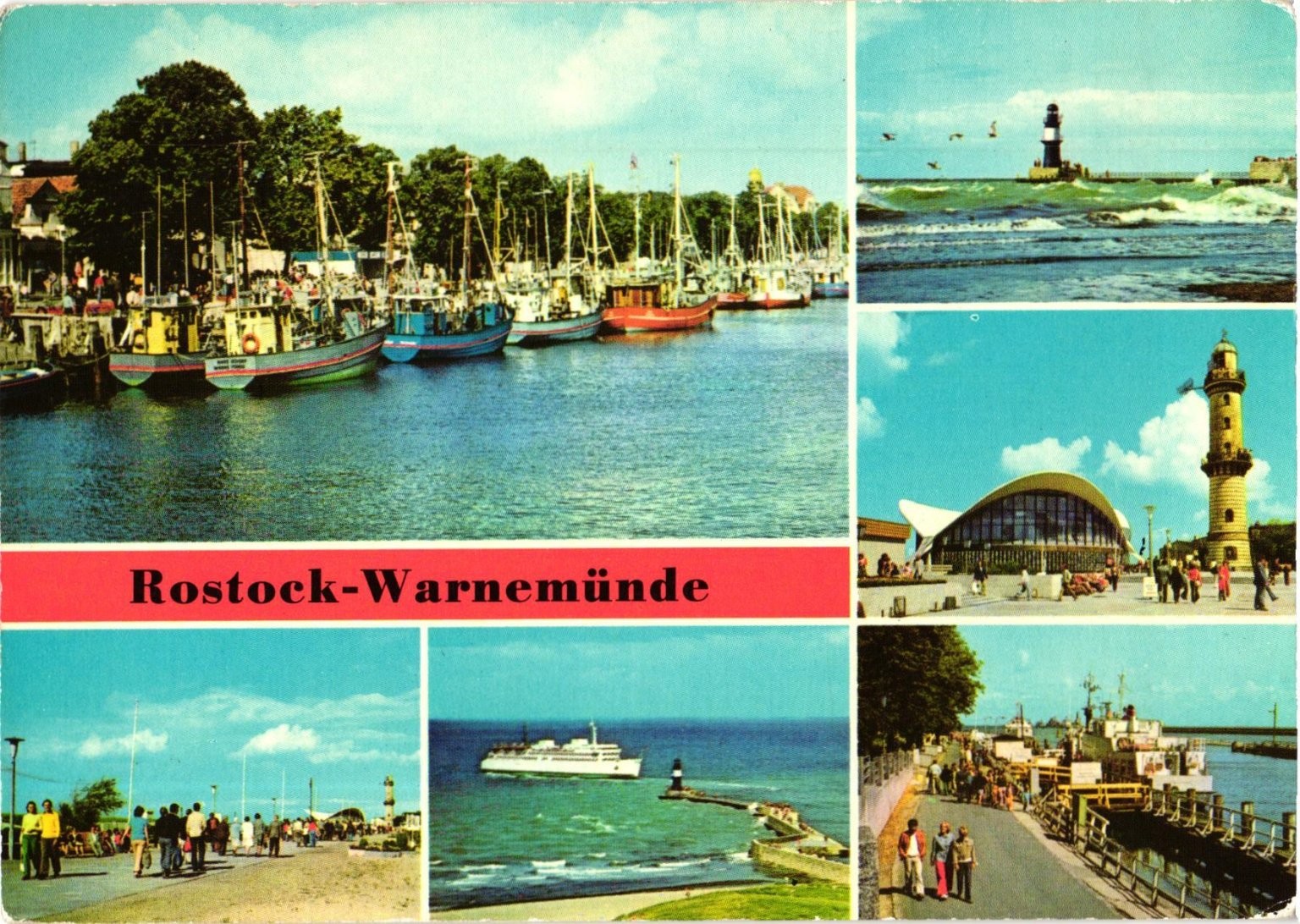 Vintage Rostock Warnemünde DDR Postcard Lighthouse Harbor Teepott East Germany