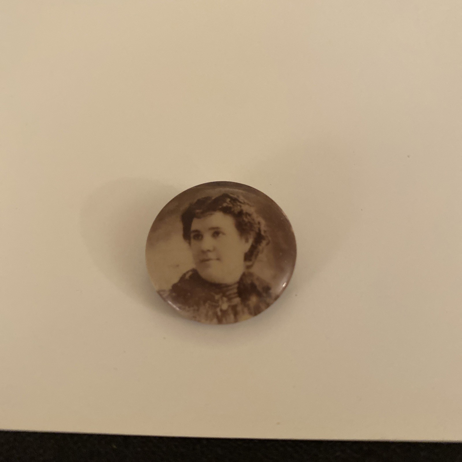 Antique Woman Celluloid Photo Button