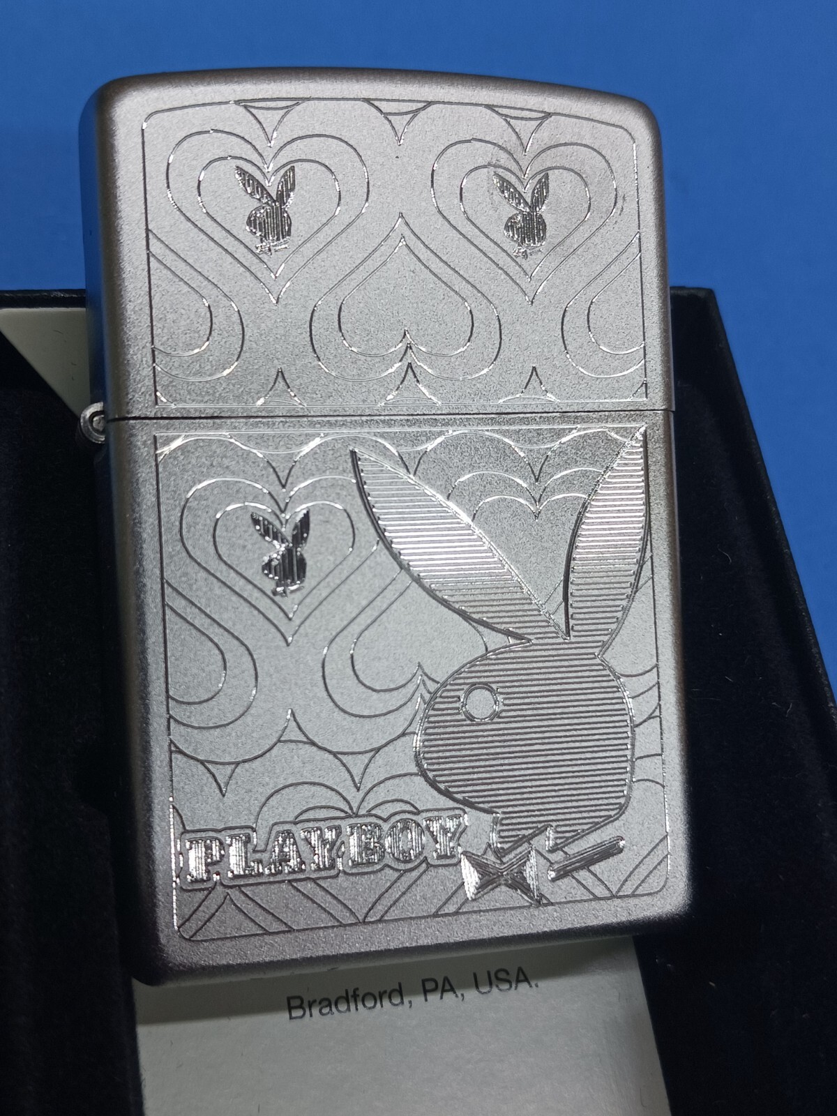 Zippo Playboy Bunny Hearts Satin Chrome Lighter 28077